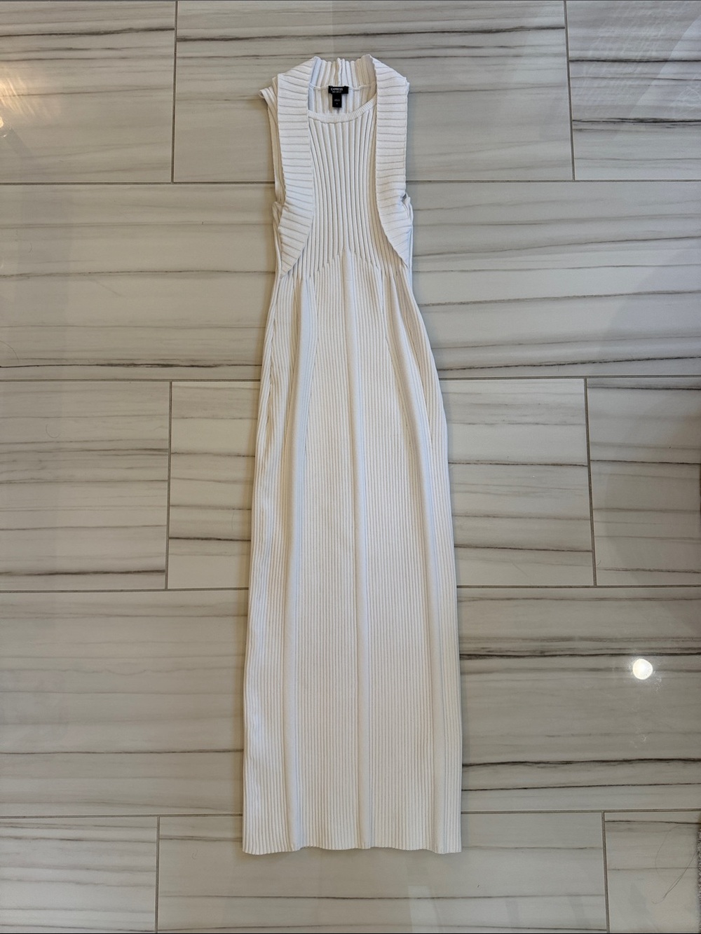 Express White Ribbed Maxi Dress